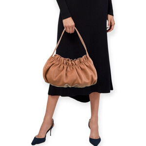 Loeffler Randall Alicia Gathered‎ Leather Shoulder Bag Brown Tan